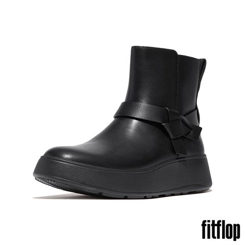 FitFlop F-MODE 紐結造型皮革厚底切爾西靴-女(黑色)