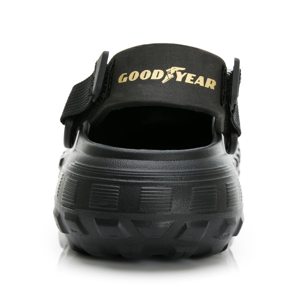 Goodyear 固特異 男女款 輕便厚底洞洞鞋/晴雨鞋 寬楦 透氣 排水 黑色(戶外露營風GAWP42740)