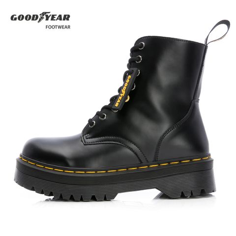 【GOODYEAR 固特異】高筒馬汀鞋/女 真皮 牢固大底 增高 緩震 黑(GAWC42910)