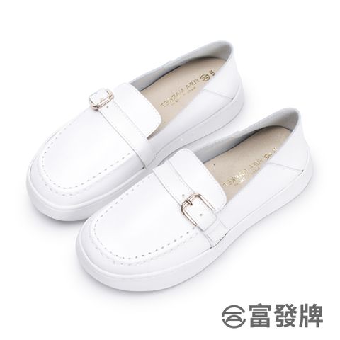 FUFA Shoes 富發牌 一字扣帶真皮休閒鞋-白 8068L