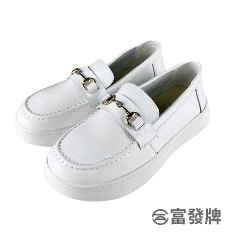 FUFA Shoes 富發牌 真皮圓扣奢雅樂福鞋-白 8070L