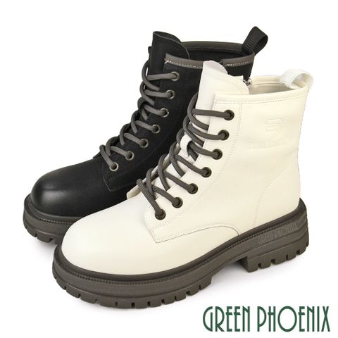 【GREEN PHOENIX 波兒德】女 馬丁靴 短靴 綁帶靴 軍靴 厚底 牛皮 全真皮 短筒U11-22508