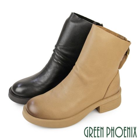 【GREEN PHOENIX 波兒德】女 短靴 馬丁靴 軍靴 厚底 牛皮 全真皮 短筒 後拉鍊U11-26858
