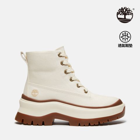 Timberland 女款象牙白帆布中筒休閒靴|A2R1AETJ