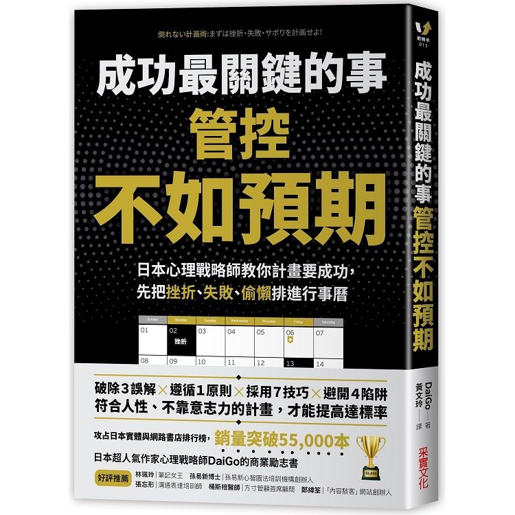  成功最關鍵的事：管控「不如預期」：日本心理戰略師教你計畫要成功，先把挫折、失敗、偷懶排進行事曆