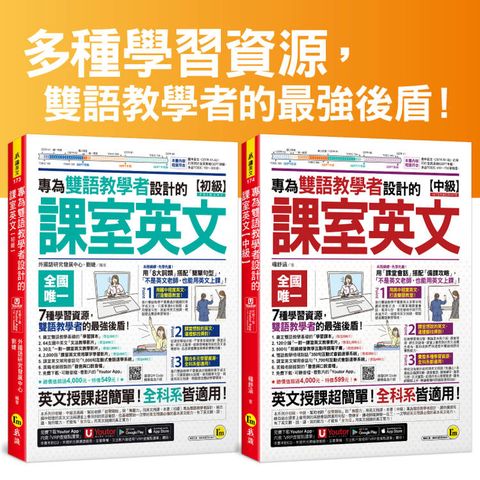 專為雙語教學者設計的課室英文【初級+中級】(附60堂課室英文教學影片+64堂國中文法影片+2-000單