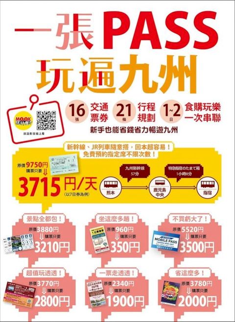 一張PASS玩遍九州：16張交通票券x21條行程規劃，1~2日食購玩樂一次串聯，新手也能省錢省力暢遊九州