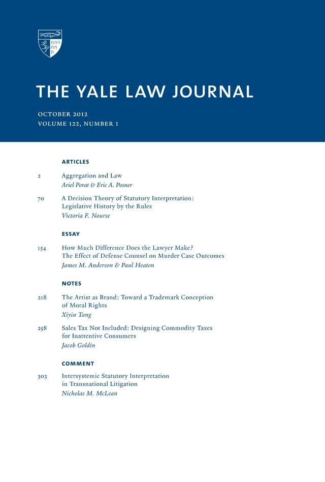  Yale Law Journal: Volume 122, Number 1 - October 2012(Kobo/電子書)