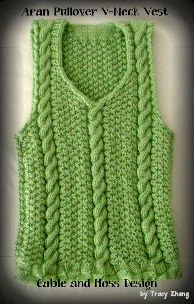  Aran Pullover V-Neck Vest Moss and Cable Design(Kobo/電子書)