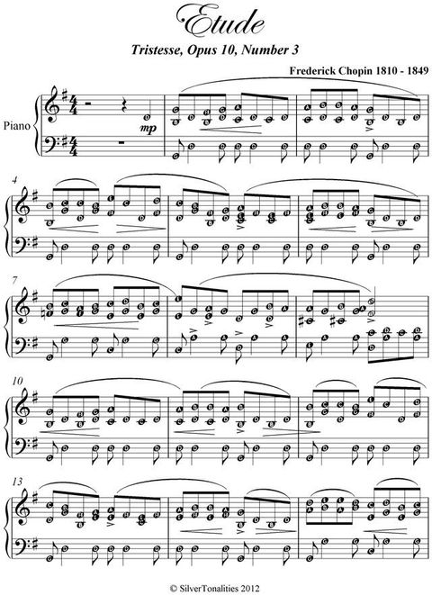 Etude Tristesse Opus 10 Number 3 Easy Intermediate Piano Sheet Music(Kobo/電子書)