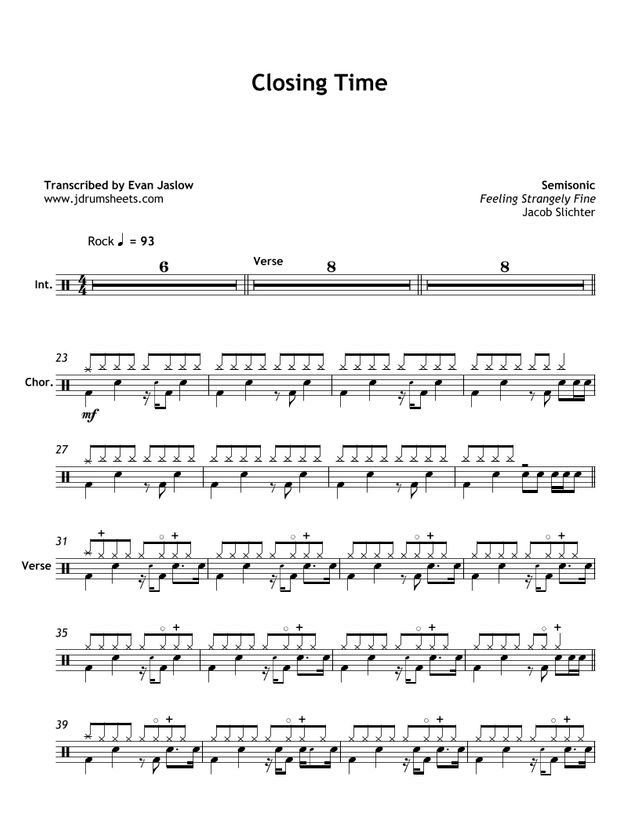  Semisonic - Closing Time: Drum Sheet Music(Kobo/電子書)