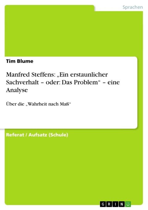 Manfred Steffens: 'Ein erstaunlicher Sachverhalt - oder: Das Problem' - eine Analyse(Kobo/電子書)