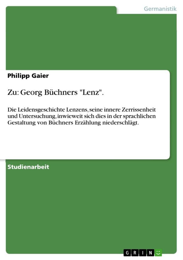  Zu: Georg B&uuml;chners 'Lenz'.(Kobo/電子書)