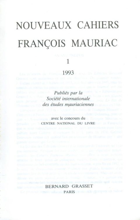 Nouveaux cahiers Fran&ccedil;ois Mauriac n°01(Kobo/電子書)