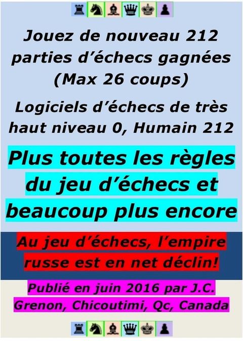 Jouez de nouveau 212 parties d'échecs de 26 coups ou moins; Logiciels d'échecs de très haut niveau 0, Humain 212(Kobo/電子書)