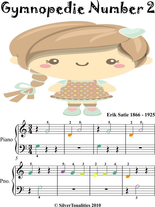  Gymnopedie Number 2 Beginner Piano Sheet Music with Colored Notes(Kobo/電子書)