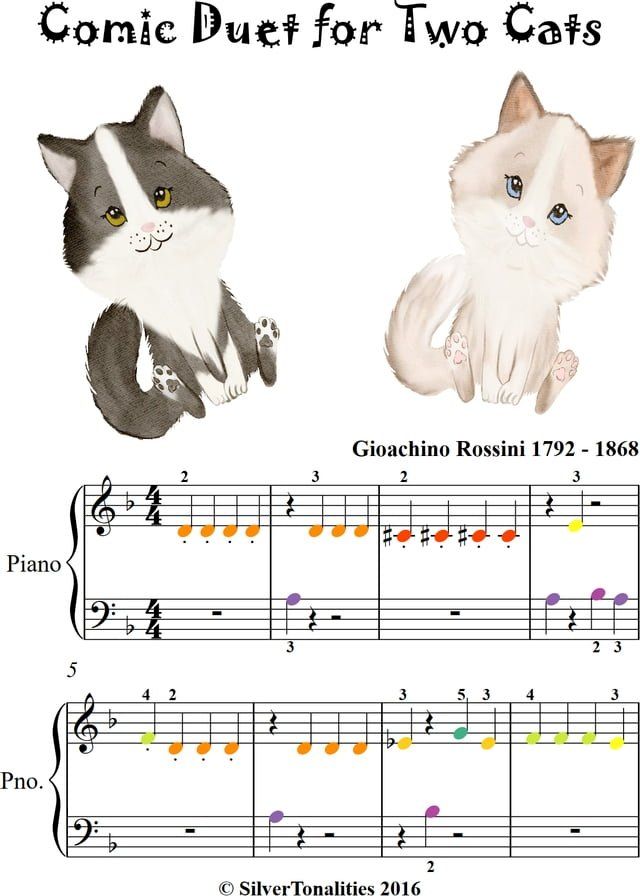  Comic Duet for Two Cats Beginner Piano Sheet Music with Colored Notes(Kobo/電子書)