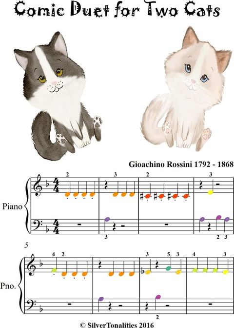 Comic Duet for Two Cats Beginner Piano Sheet Music with Colored Notes(Kobo/電子書)