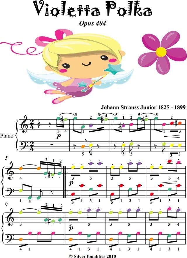  Violetta Polka Opus 404 Easy Piano Sheet Music with Colored Notes(Kobo/電子書)