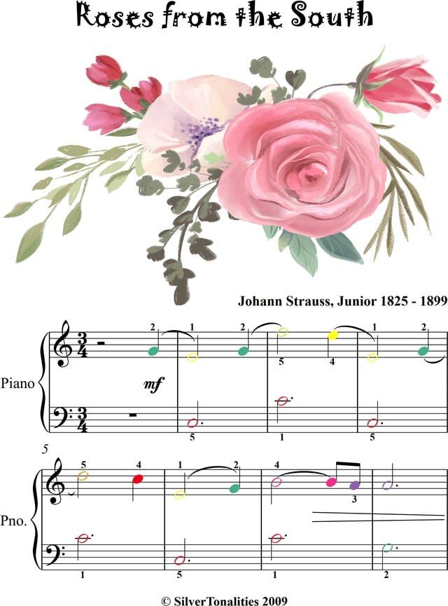  Roses from the South Opus 388 Easiest Piano Sheet Music with Colored Notes(Kobo/電子書)