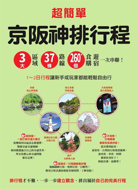 超簡單！京阪神排行程：3大區域x37條路線x260+食購遊宿一次串聯！1~2日行程讓新手或玩家都能輕鬆自由行