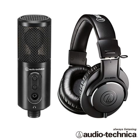 audio-technica 鐵三角 心型指向性電容型USB麥克風ATR2500XUSB+專業型監聽耳機ATHM20x