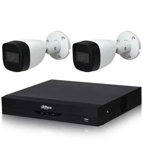 【CHICHIAU】Dahua大華 5MP 4路CVI 1080P數位遠端監控套組(含2MP同軸音頻紅外線攝影機x2)