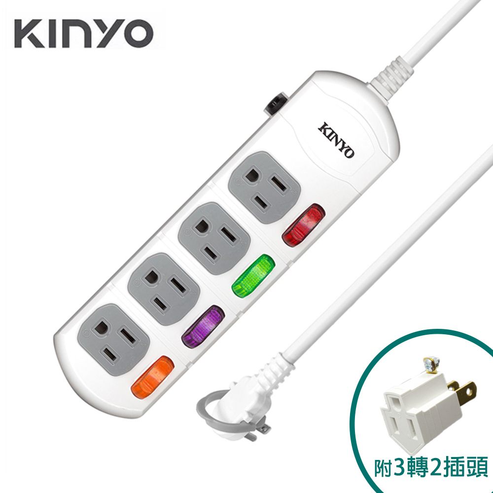 KINYO  4開關4插座3孔 防雷擊防突波過載保護設計 安全電源延長線 6尺 1.8M