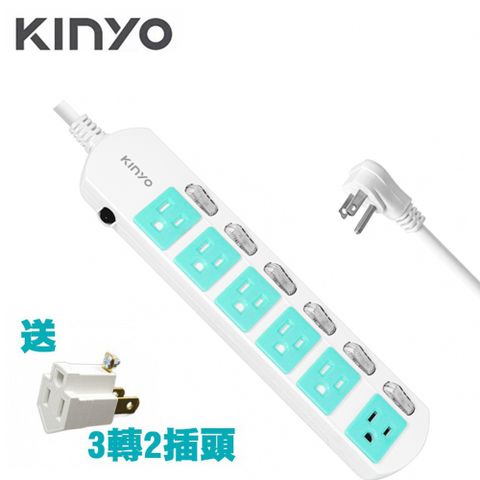 ★加贈3插轉2插轉換插頭★KINYO 6開關 6插座 家電 電腦 手機USB充電器 適用 滑蓋式安全電源延長線 6尺 1.8M 防雷擊 過載保護設計 台灣製造 BSMI 認證有保證