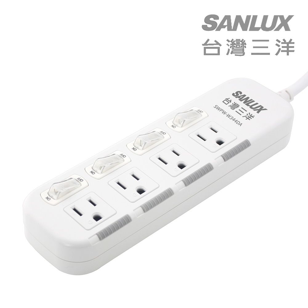 SANLUX 台灣三洋 轉接電源線-3孔4座4切附防塵蓋延長線1.8M (SYPW-W344DA)