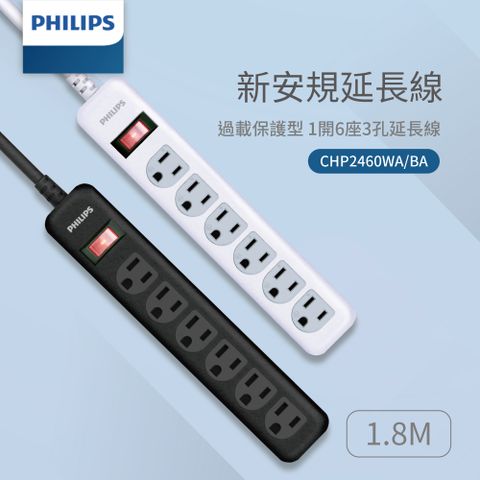 PHILIPS 飛利浦 台灣製 1切6座延長線 1.8M CHP2460