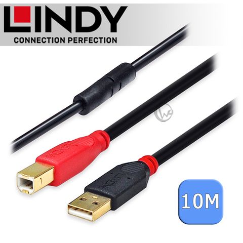 支援USB 2.0，並向下相容USB 1.1LINDY 林帝 主動式 USB 2.0 A/公 轉 B/公 延長線 10m (42761)