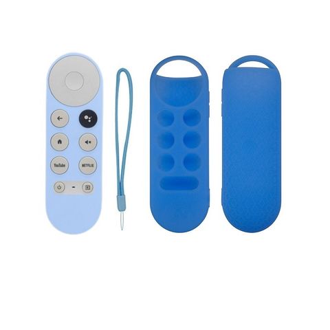 Google TV Chromecast 專用 遙控器保護套 防摔 全包覆式 矽膠套 附防丟手繩 - 夜光藍