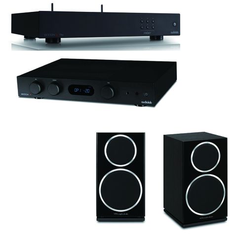 Audiolab audiolab 6000N無線串流播放機+ 6000A綜合擴大機+Wharfedale英國 DIAMOND 220黑色書架型喇叭 黑色組合