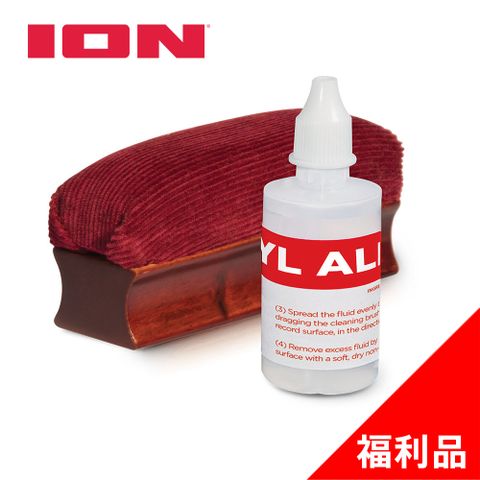 Ion Audio ION Vinyl Alive 黑膠唱片保養清潔組(木柄絨布刷+清潔液)-福利品