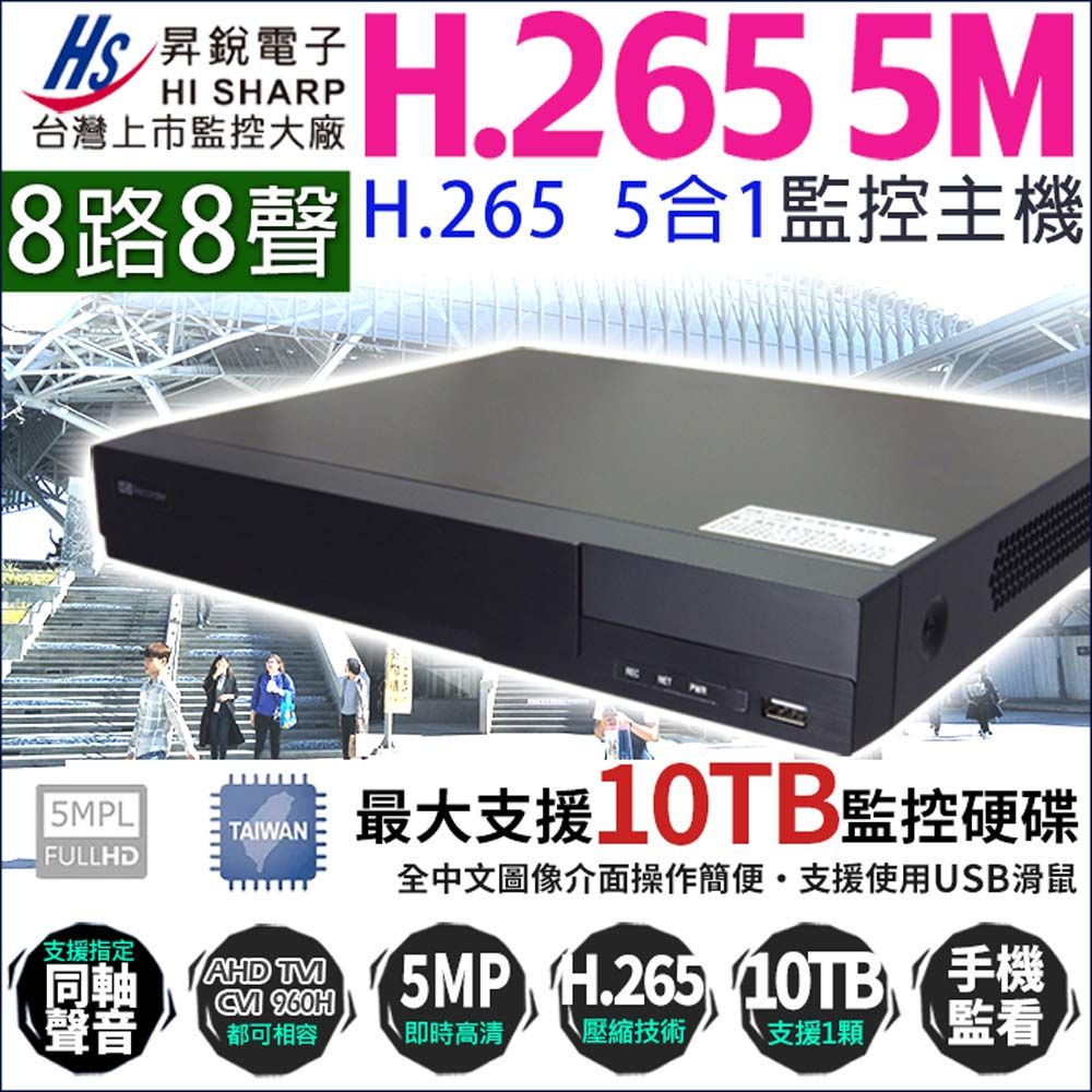  昇銳 8路主機 5MP 500萬 8聲道 H.265 向下相容  AHD TVI CVI IPC 手機遠端 HU8311 (取代HQ8311)