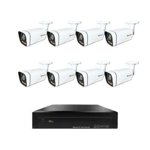 八路智慧雙光變焦 DIY 監視器組合:一部八路 4K 網路型監控主機+八部智慧雙光 3MP 變焦管型攝影機