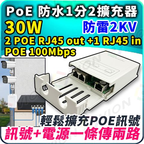 POE 一分二 網路 擴充器 分配器 一進二出 100Mbps