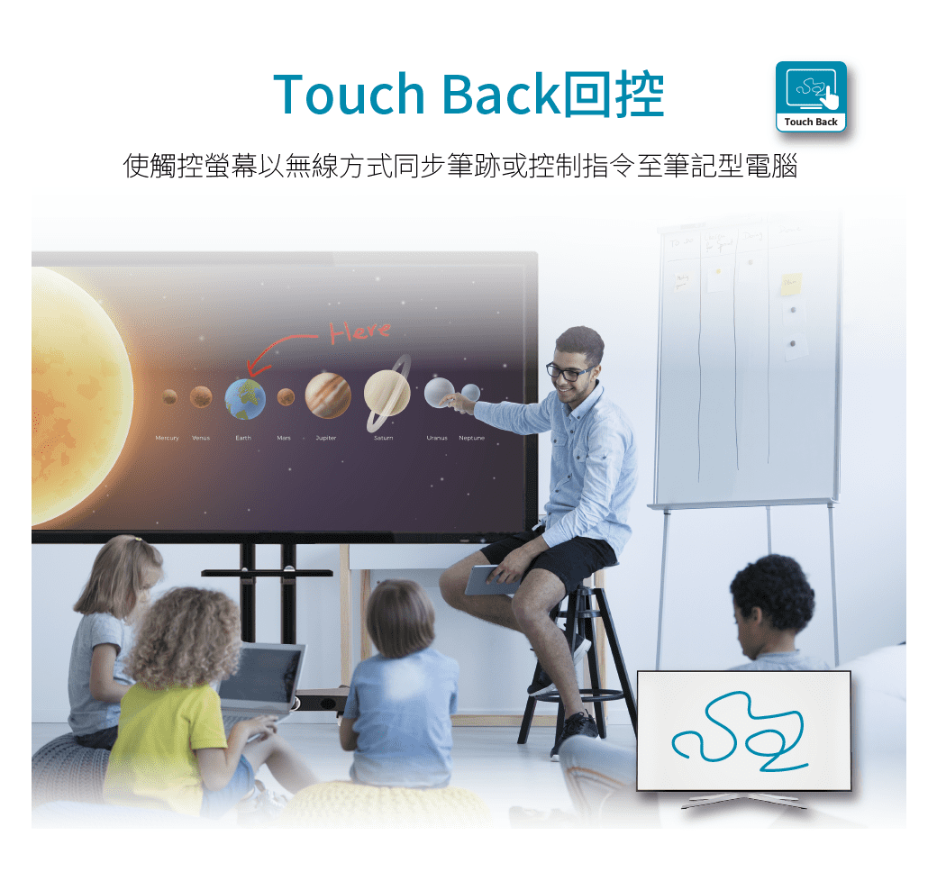 Touch Back回控使觸控螢幕以無線方式同步筆跡或控制指令至筆記型電腦Mercury Earth Touch Back