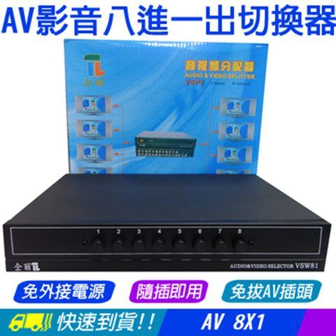 易控王 []8X1 全新鐵殼 AV影音八進一出切換器選擇器分配器免外接電源 8進1出(40-072)