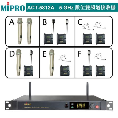 MIPRO 嘉強 ACT-5812A 5 GHz數位雙頻道接收機(ACT-58HC系列)配件六擇一