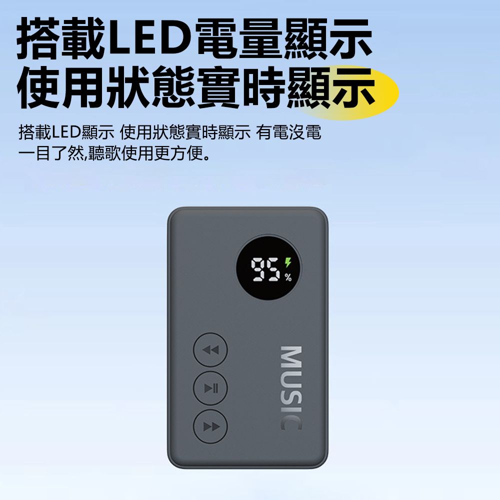 Sily 藍牙5.3數顯式藍牙適配器 免提通話MP3播放器 AUX音頻音響接收器 TF卡筆電電視發射器