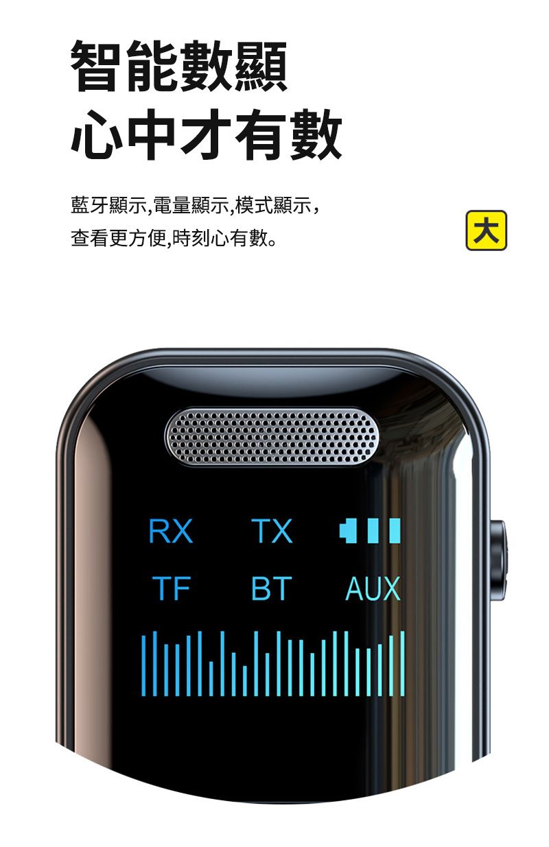 智能顯心中才有數藍牙顯示,電量顯示,模式顯示,查看更方便,時刻心有數。RXTXTFBTAUX