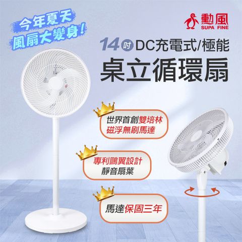 SUPA FINE 勳風 14吋 DC充電式 桌立循環扇 BHF-T0024 內建大容量鋰電池 可用USB 行動電源 節能省電 停電神器