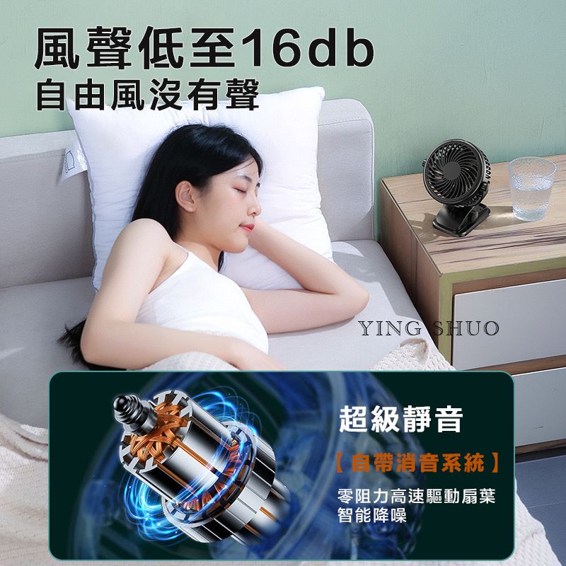  超靜音三段式 USB/電池二合一 立扇/夾扇  白色