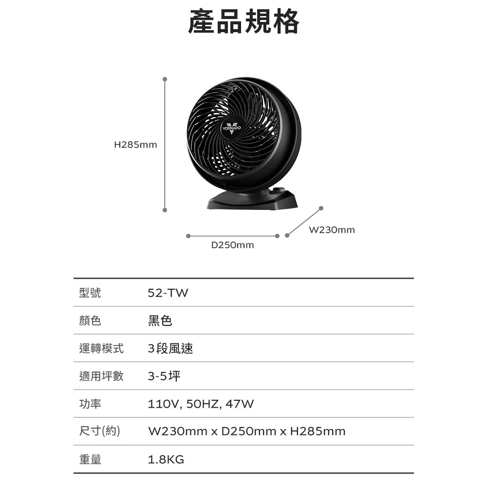 VORNADO 沃拿多 52-TW渦流空氣循環扇