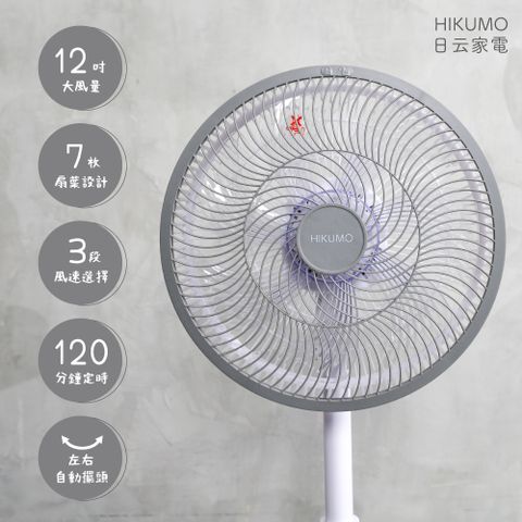 【HIKUMO 日云】12吋薄型定時循環立扇HKM-AF1235120分鐘定時、三段風速