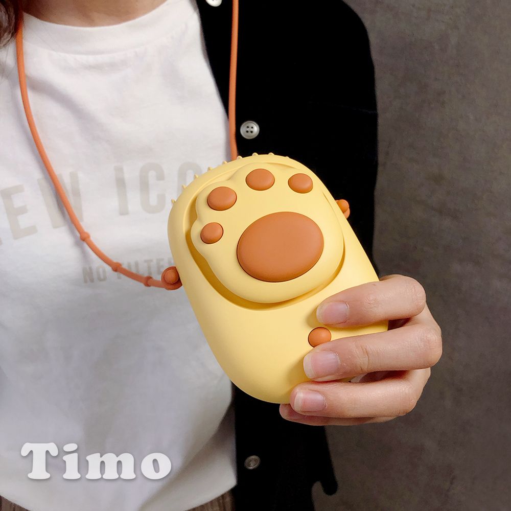 Timo  療癒軟萌舒壓棉花糖貓爪掌上吹風扇/立扇-奶油黃