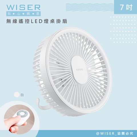【WISER精選】充插兩用7吋USB風扇壁DC扇掛扇循環扇(遙控/LED/易拆洗)-冰雪白