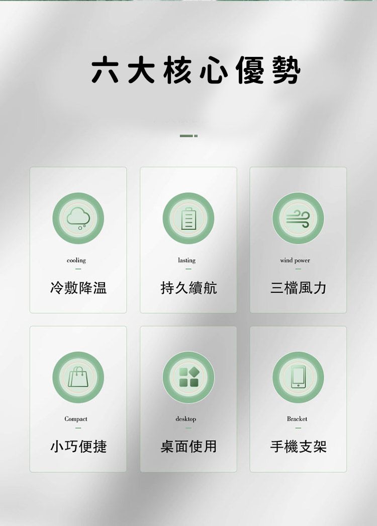 六大核心優勢coolinglastingwind power冷敷降温持久續航三檔風力CompactdesktopBracket小巧便捷桌面使用手機支架